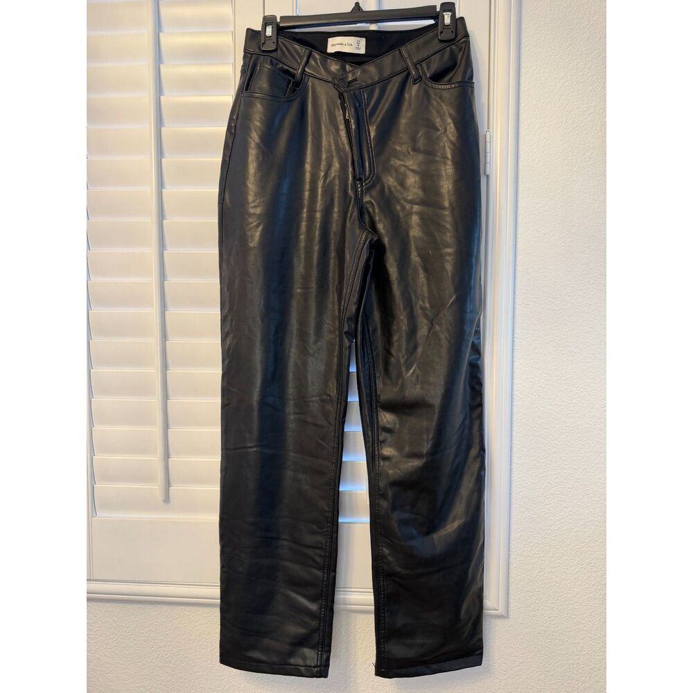 Y2K Abercrombie & Fitch Asymetrical Vegan Leather Pants 27 4 Black Straight Leg